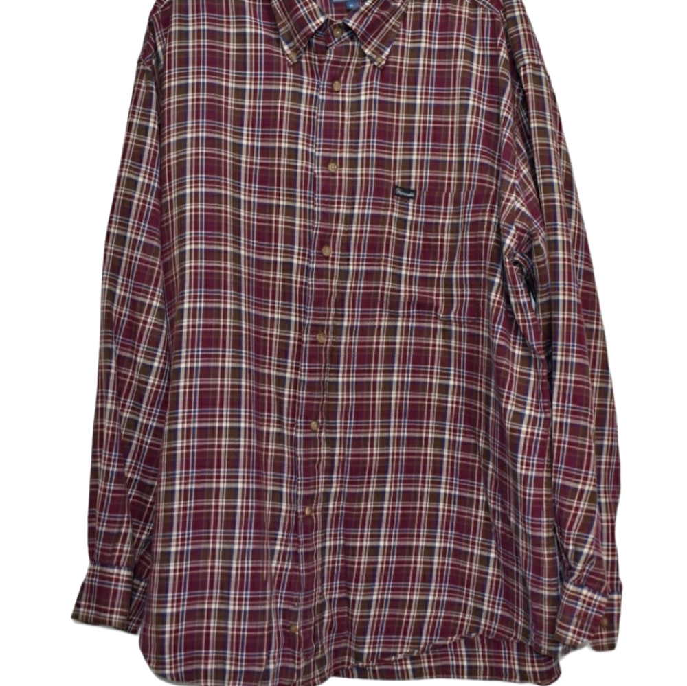 Men's Faconnable Burgundy Plaid Button Down Shirt XL